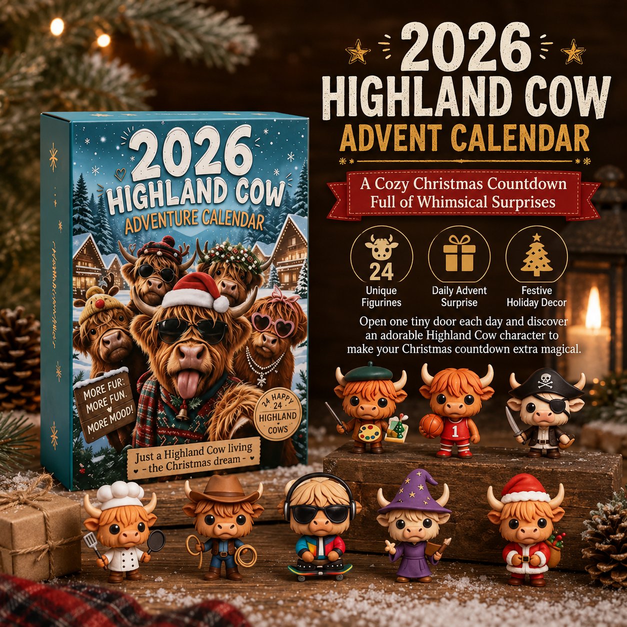 🐂2026 Highland Cow Advent Calendar — 24 Unique Collectible Characters(📦Buy 2 Free Shipping)
