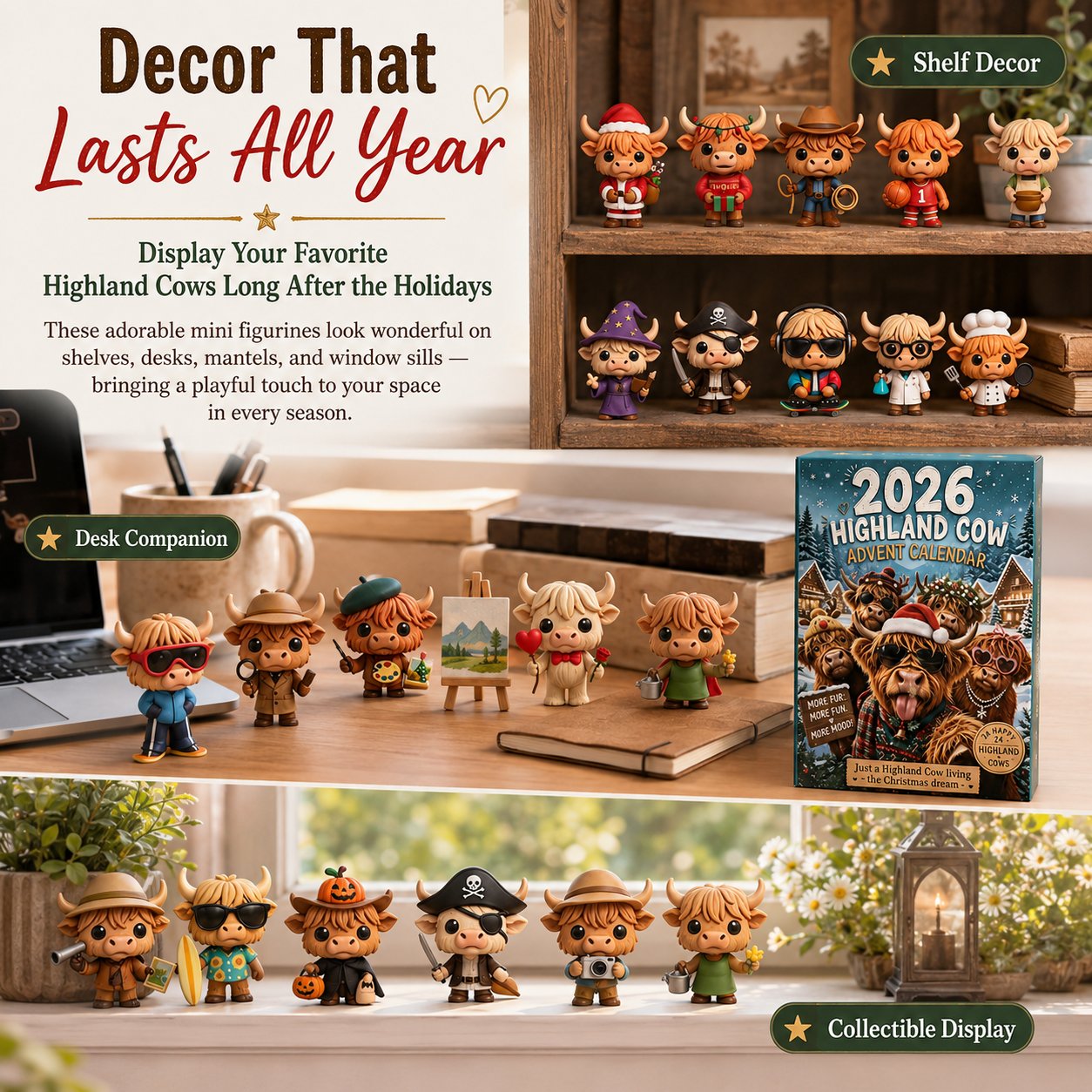 🐂2026 Highland Cow Advent Calendar — 24 Unique Collectible Characters(📦Buy 2 Free Shipping)