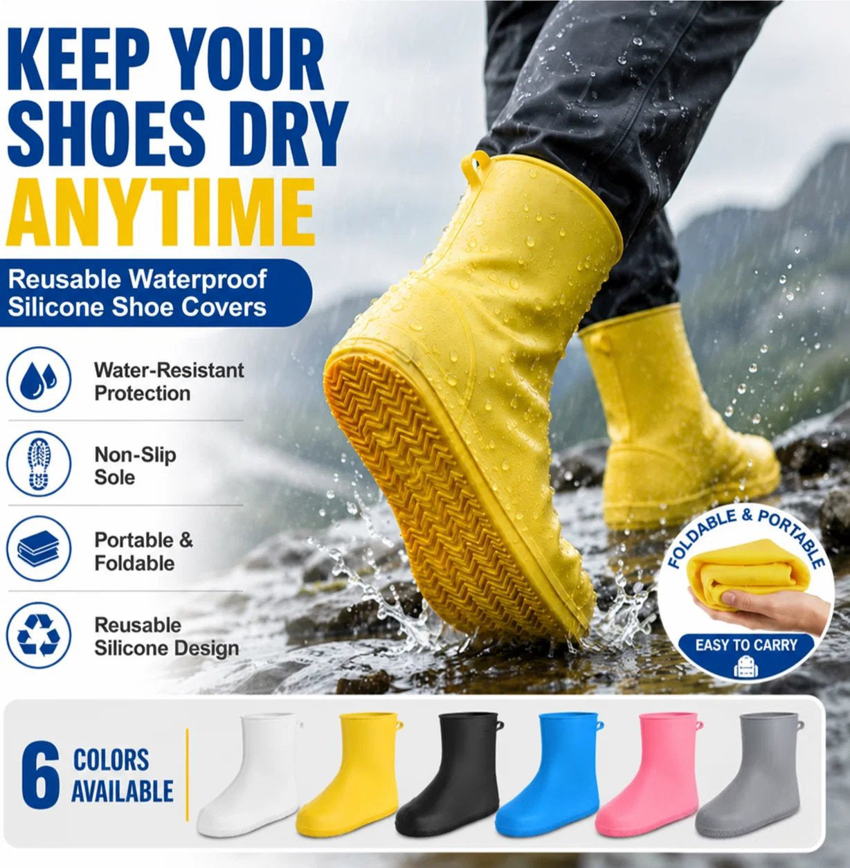 🌧️ Don’t Let Rain Ruin Your Shoes — Packable Silicone Shoe Covers