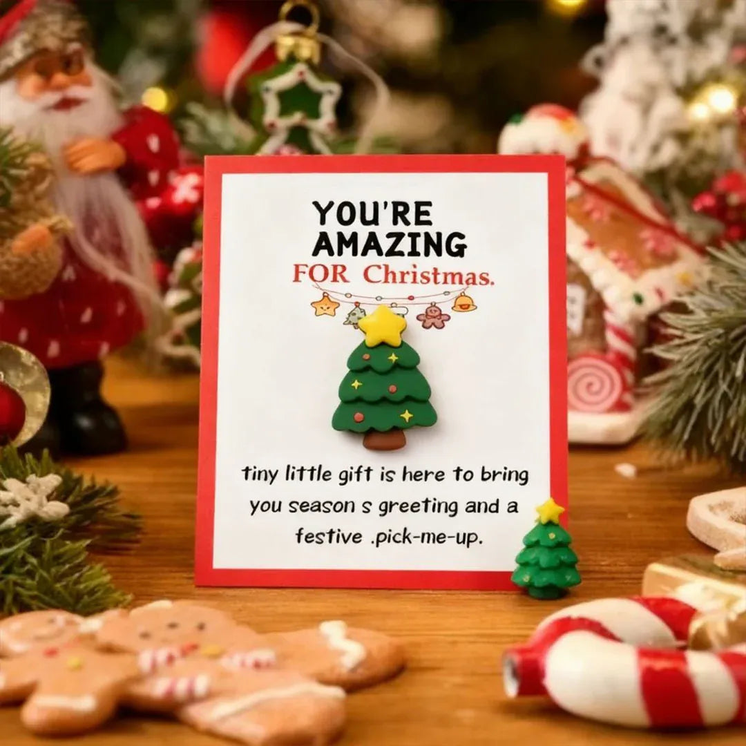 Christmas Pocket Hug keepsake card in a festive Christmas setting